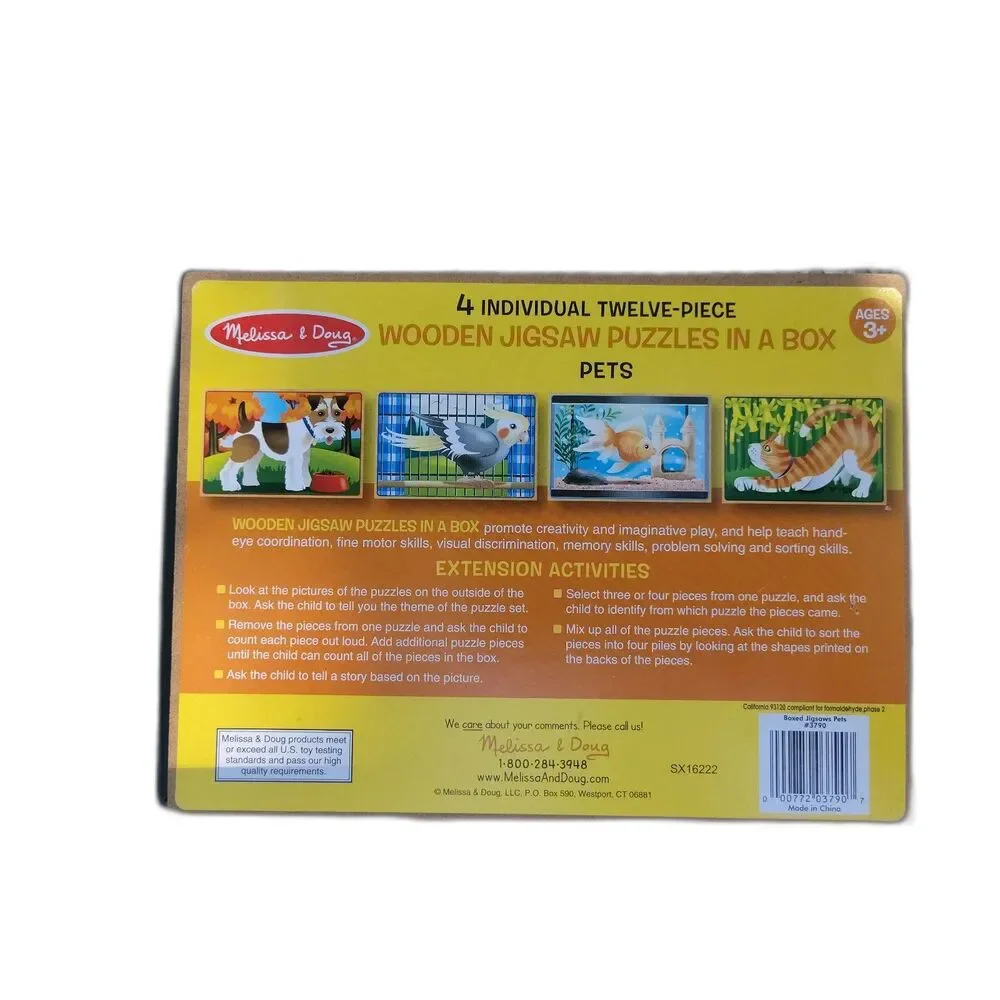 Melissa & Doug Pets 4-In-1 Wooden Jigsaw Puzzle Set 48 Piece With Slide Storage